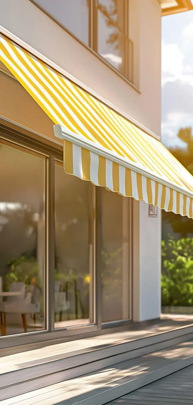 stilvolle Markise in Gelb gelb weiß gestreifte Markise